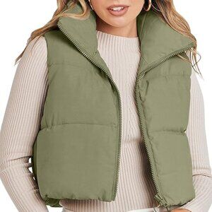 Merokeety Cropped Puffer Vest Women XL Green